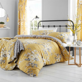 Catherine Lansfield Bedding Canterbury Floral Duvet Cover Set with Pillowcase Ochre