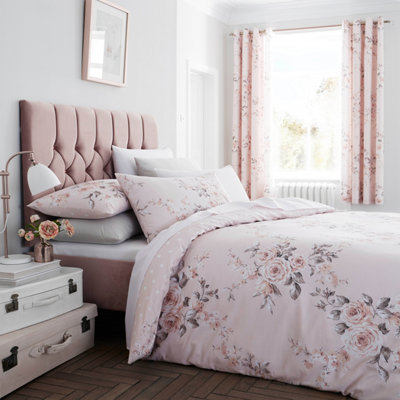 Catherine Lansfield Bedding Canterbury Floral Duvet Cover Set with Pillowcases Blush Pink