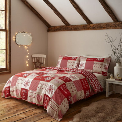 Catherine Lansfield Bedding Christmas Bedding Let It Snow Christmas Duvet Cover Set with Pillowcases Red