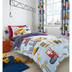 Catherine Lansfield Bedding Construction Single Duvet Cover Set with Pillowcases Blue