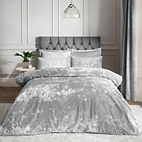 Catherine Lansfield Bedding Crushed Velvet Duvet Cover Set with Pillowcase Silver Grey