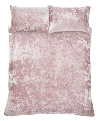 Catherine Lansfield Bedding Crushed Velvet Duvet Cover Set with Pillowcases Blush Pink