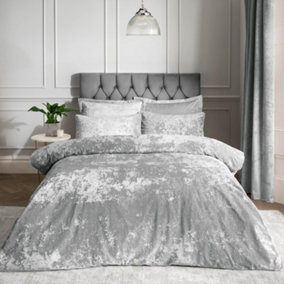 Catherine Lansfield Bedding Crushed Velvet Duvet Cover Set with Pillowcases Silver Grey