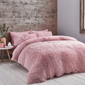 Catherine Lansfield Bedding Cuddly Deep Pile Duvet Cover Set with Pillowcases Blush Pink