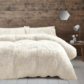 Catherine Lansfield Bedding Cuddly Deep Pile Faux Fur Duvet Cover Set with Pillowcase Cream