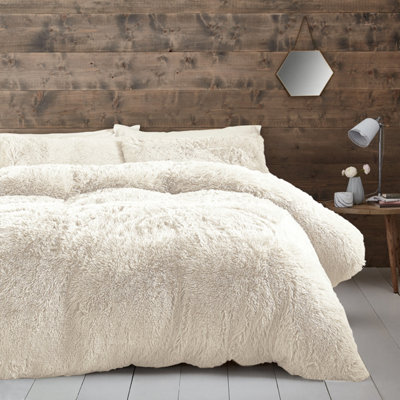 Catherine Lansfield Bedding Cuddly Deep Pile Faux Fur Duvet Cover Set with Pillowcases Cream