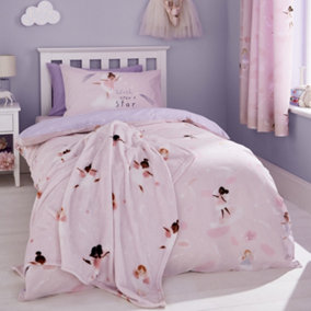 Catherine Lansfield Bedding Dancing Fairies Reversible Duvet Cover Set with Pillowcase Pink