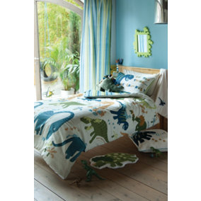 Catherine Lansfield Bedding Dino Single Duvet Cover Set with Pillowcases Green