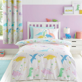 Catherine Lansfield Bedding Dinosaur Friends Reversible Duvet Cover Set with Pillowcase Natural