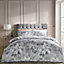 Catherine Lansfield Bedding Dramatic Floral Duvet Cover Set with Pillowcases Silver Grey