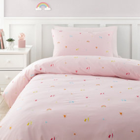 Catherine Lansfield Bedding Embroidered Unicorn Double Duvet Cover Set with Pillowcases Pink