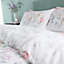 Catherine Lansfield Bedding Emilia Floral Reversible Single Duvet Cover Set with Pillowcase White Green