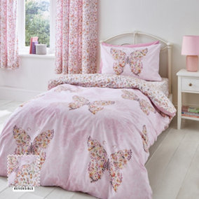 Catherine Lansfield Bedding Enchanted Butterfly Reversible Duvet Cover Set with Pillowcases Pink