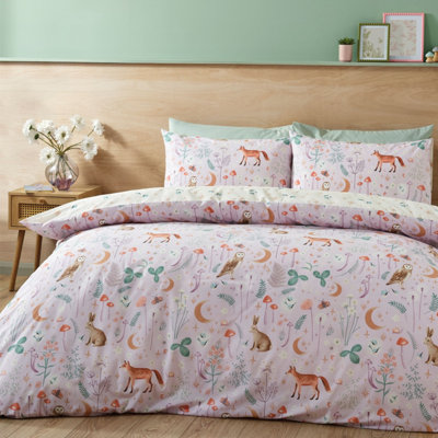 Catherine Lansfield Bedding Enchanted Twilight Animals Reversible Duvet Cover Set with Pillowcases Lilac