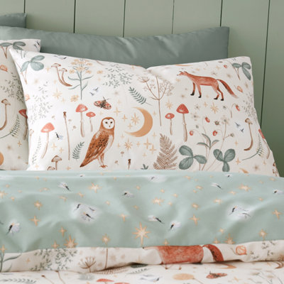 Catherine Lansfield Bedding Enchanted Twilight Animals Reversible Duvet Cover Set with Pillowcases Natural