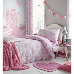 Catherine Lansfield Bedding Folk Unicorn Junior Duvet Cover Set with Pillowcases Pink