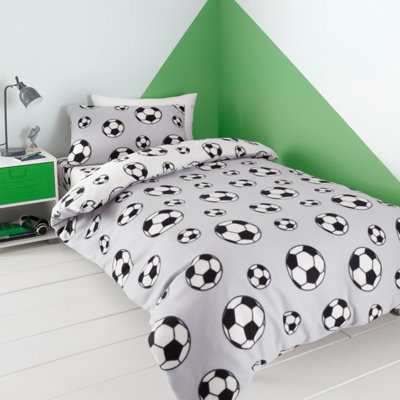 Catherine Lansfield Bedding Football Fleece Reversible Duvet Cover Set with Pillowcase Grey