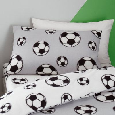 Catherine Lansfield Bedding Football Fleece Reversible Duvet Cover Set with Pillowcases Grey