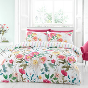 Catherine Lansfield Bedding Fresh Floral Double Duvet Cover Set with Pillowcases Bright