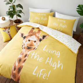 Catherine Lansfield Bedding Giraffe Double Duvet Cover Set with Pillowcases Yellow