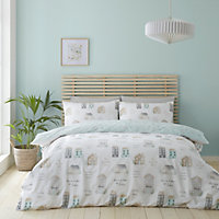 Catherine Lansfield Bedding Home Sweet Home Reversible Duvet Cover Set with Pillowcases White/Seafoam Green