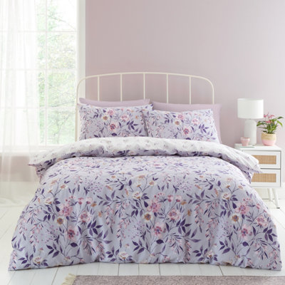 Catherine Lansfield Bedding Isadora Floral Reversible Duvet Cover Set with Pillowcases Lilac