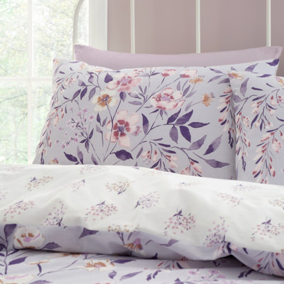 Catherine Lansfield Bedding Isadora Floral Reversible Duvet Cover Set with Pillowcases Lilac