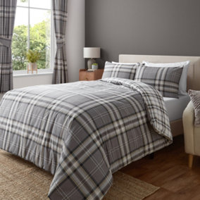 Catherine Lansfield Bedding Kelso Check Duvet Cover Set with Pillowcase Charcoal Grey