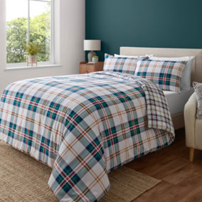 Catherine Lansfield Bedding Kelso Check Duvet Cover Set with Pillowcase Green
