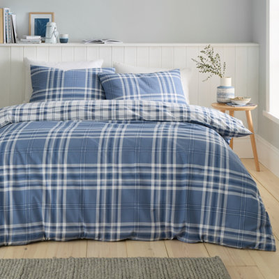 Catherine Lansfield Bedding Kelso Check Duvet Cover Set with Pillowcase Lansfield Blue