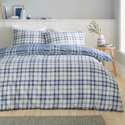 Catherine Lansfield Bedding Kelso Check Duvet Cover Set with Pillowcases Lansfield Blue