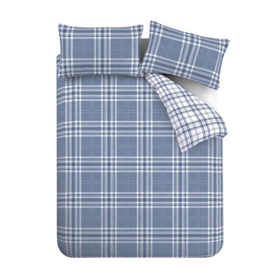 Catherine Lansfield Bedding Kelso Check Duvet Cover Set with Pillowcases Lansfield Blue