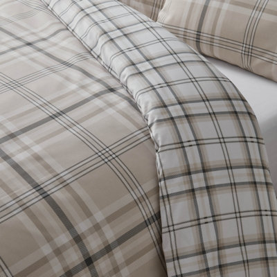 Catherine Lansfield Bedding Kelso Check Duvet Cover Set with Pillowcases Natural