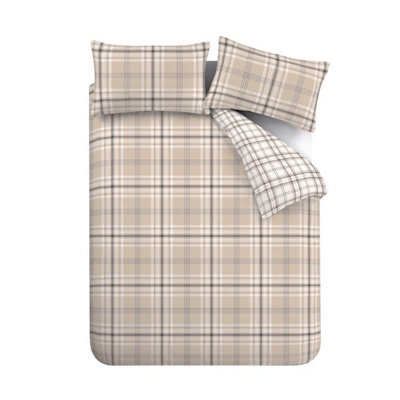 Catherine Lansfield Bedding Kelso Check Duvet Cover Set with Pillowcases Natural