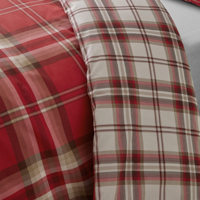 Catherine Lansfield Bedding Kelso Check Duvet Cover Set with Pillowcases Red
