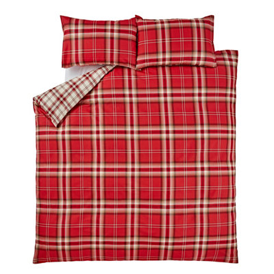 Catherine Lansfield Bedding Kelso Check Duvet Cover Set with Pillowcases Red