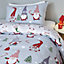 Catherine Lansfield Bedding Kids Brushed Cotton Christmas Gnomes Duvet Cover Set with Pillowcases Red/Grey
