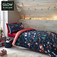 Catherine Lansfield Bedding Kids Santa's Christmas Wonderland Glow in the Dark Duvet Cover Set with Pillowcases Navy