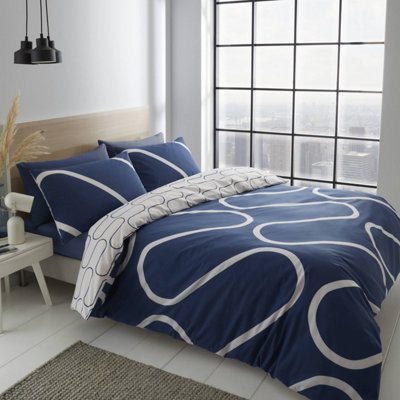 Catherine Lansfield Geometric Grid Set Duvet Cover 160 x 200 50 x 80 cm