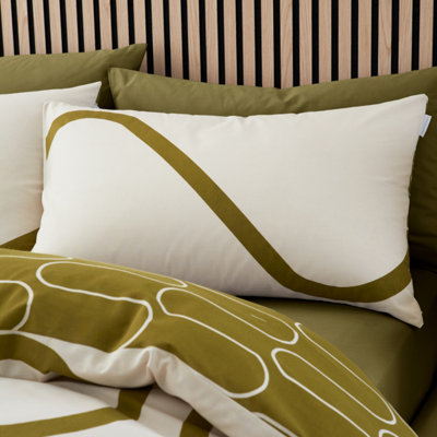 Catherine Lansfield Bedding Linear Curve Geometric Duvet Cover Set with Pillowcases Olive Green