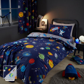Catherine Lansfield Bedding Lost In Space Reversible Duvet Cover Set with Pillowcase Blue