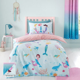Catherine Lansfield Bedding Mermaid Reversible Duvet Cover Set with Pillowcase Blue
