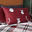 Catherine Lansfield Bedding Munro Stag Check Duvet Cover Set with Pillowcases Red