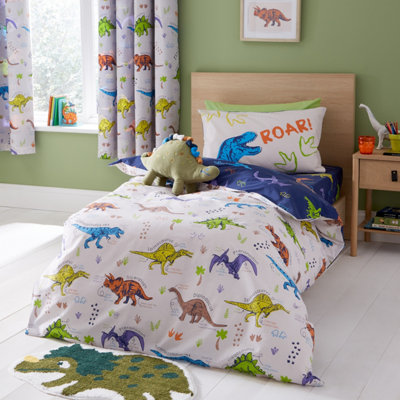 Catherine Lansfield Bedding Prehistoric Dinosaurs Reversible Duvet Cover Set with Pillowcase Natural