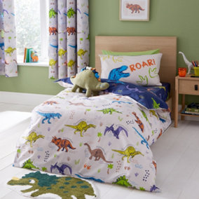 Catherine Lansfield Bedding Prehistoric Dinosaurs Reversible Duvet Cover Set with Pillowcase Natural