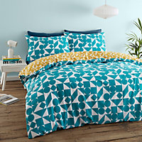 Catherine Lansfield Bedding Retro Geo Duvet Cover Set with Pillowcases Ochre Teal