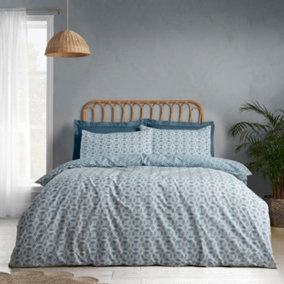 Catherine Lansfield Bedding Sardinia Mosaic Tile Reversible Duvet Cover Set with Pillowcase Blue