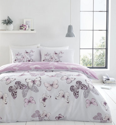 Catherine Lansfield Bedding Scatter Butterfly Duvet Cover Set with Pillowcases Heather