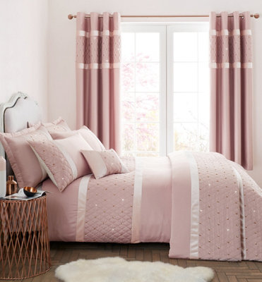 Catherine Lansfield Bedding Sequin Cluster Duvet Cover Set with Pillowcases Blush Pink