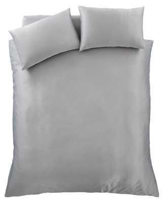 Catherine Lansfield Bedding Silky Soft Satin Duvet Cover Set with Pillowcases Silver Grey
